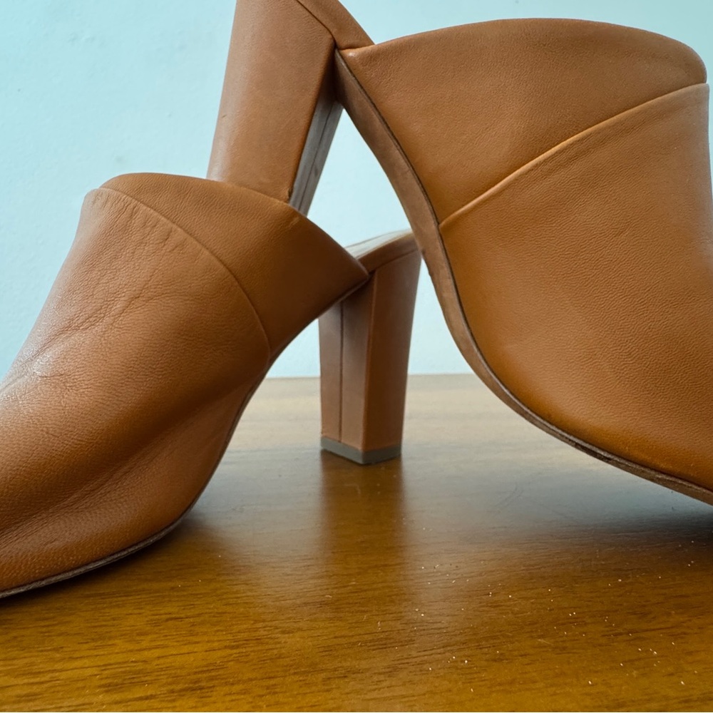 Vince Tan Leather Heeled Mules